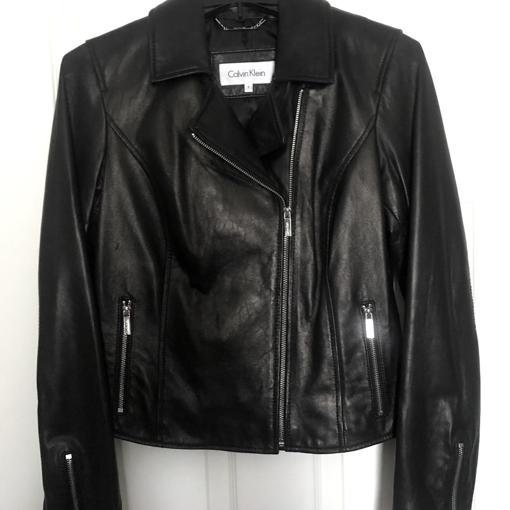 Calvin Klein Black genuine leather jacket. Size S